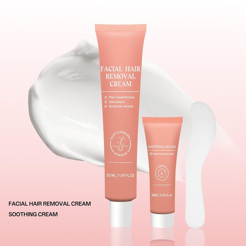 Facial Hair Removal Cream for Sensitive Skin - 2-in-1 Painless Depilatory Kit | Soothing Formula for Face & Body