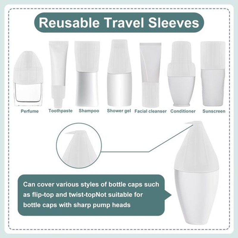 NACHLYNN 10 Pack Silicone Bottle Covers White Silicone Travel Size Container Sleeves Travel Bottle Covers Reusable Travel Sleeves for Toiletries for Men Women Travel Toiletry Bag Accessories
