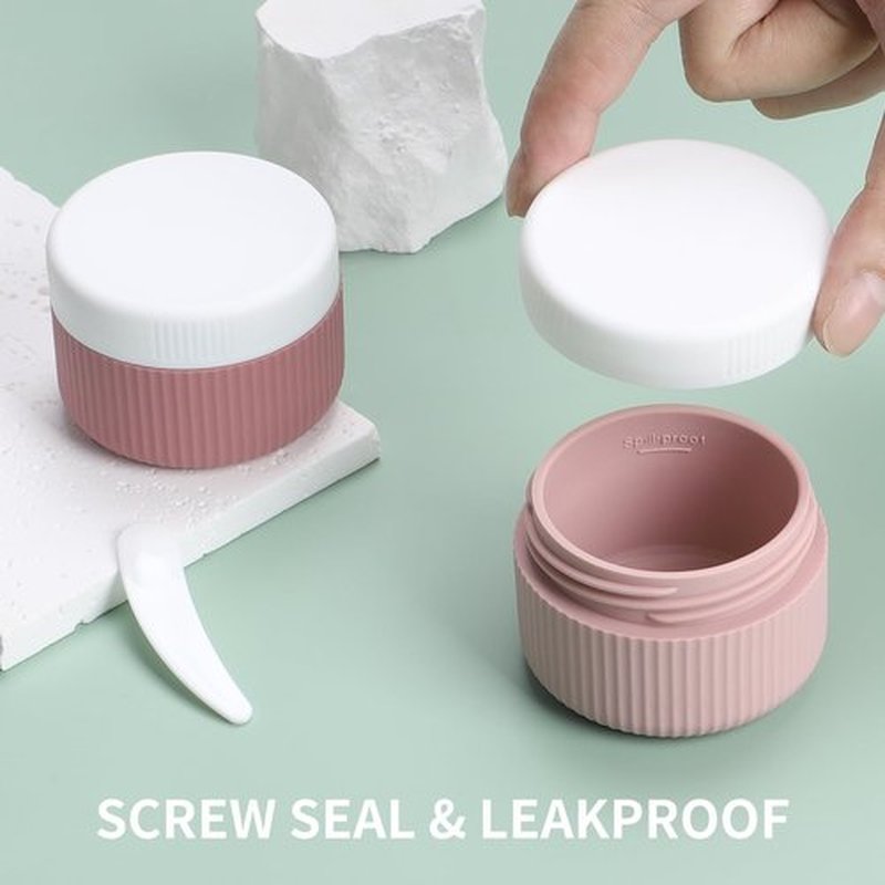 ME.FAN Travel Containers for Toiletries, TSA Approved 1.5 oz Silicone Cream Jars, Leak-proof Travel Size Containers, Travel Accessories with Lid for Cosmetic Face Hand 4 Pack White Lid - Pink