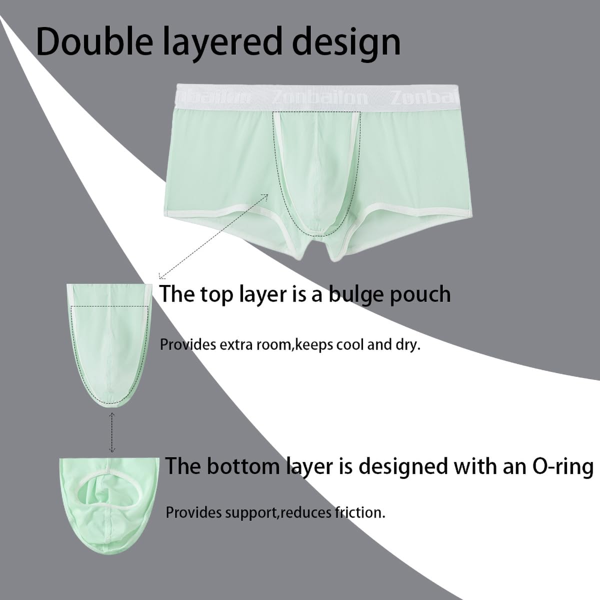 MUEBAIRES Mens Double Pouch Boxers and Sexy Underwear with Bulge Enhancing Pouch and See Through Boxers 1Pack Green-L