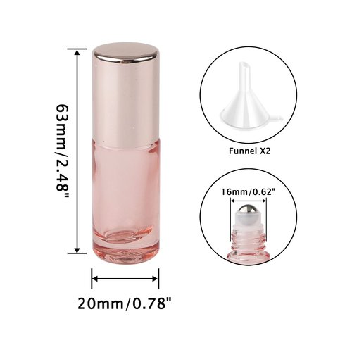 Newzoll 10 Pcs Roll-on Bottles Set, 5 ml (1/6 oz) Refillable Roller Bottles with Funnels & Opener, Glass Roll on Bottles Containers for Perfumes Aromatherapy Essential Oils Liquid, Rose Gold