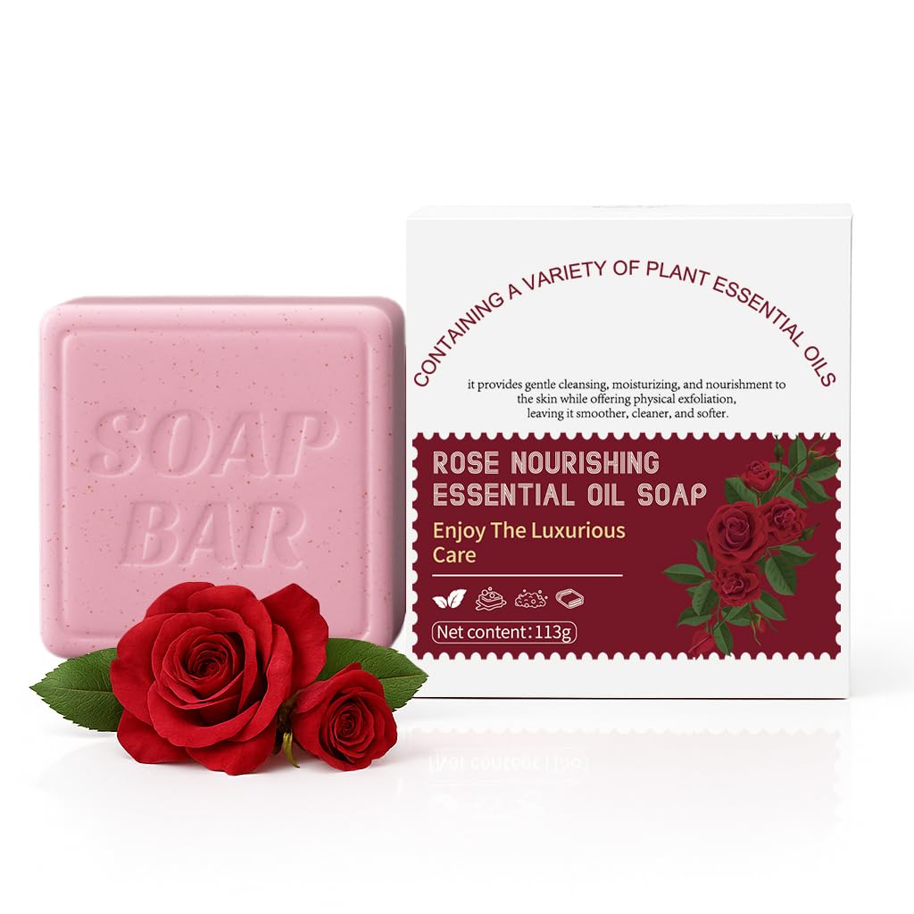APPTI Botanical Natural Soap Bar, Womens Moisturizing Bar with Essential Oils, Handmade, Vegan, Soaps for Face & Body, 3.98oz (Rose)