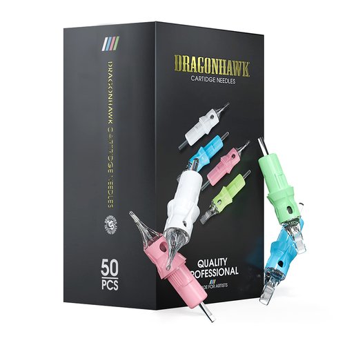 Dragonhawk Tattoo Needles Cartridges, 1203RS Round Shader, 50 Count Needles Kit, Membrane Transparent for Pro Aritsts