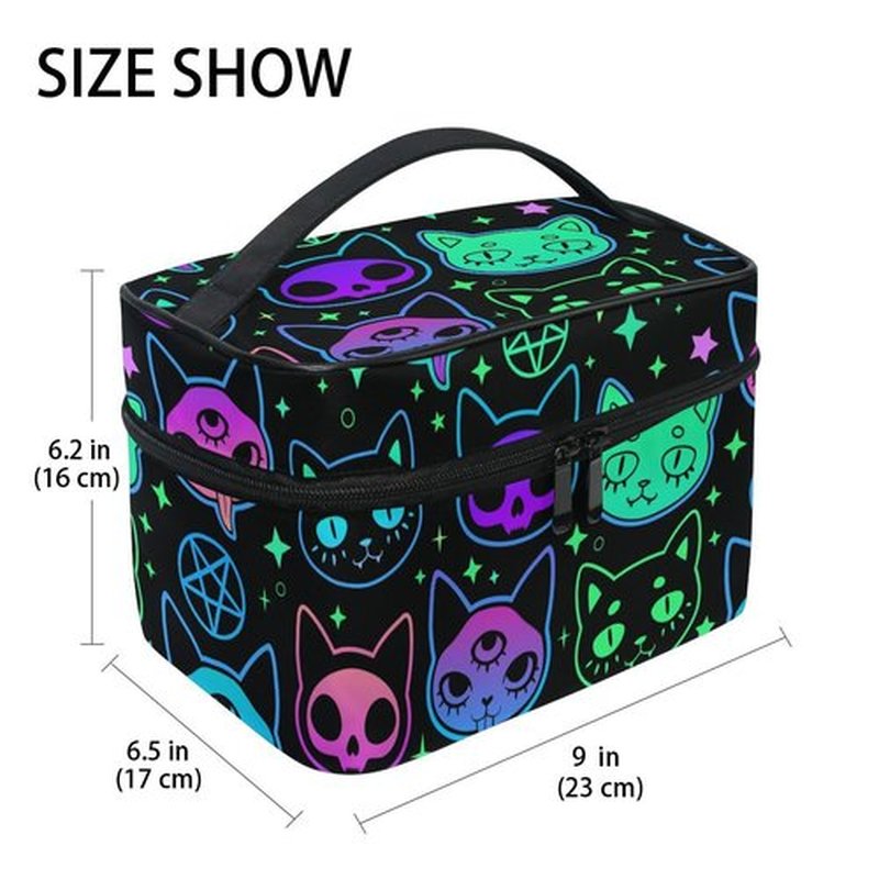 Cosmetic Bag Rainbow Cat Witchcraft Moon Star Travel Makeup Organizer Bag Portable Train Case for Women Girls