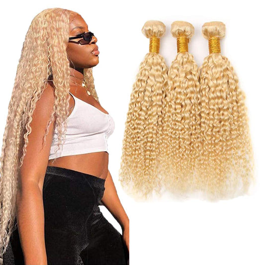 613 Bundles Honey Blonde Bundles 16 18 20 Inch Human Hair Bundles Brazilian Kinky Curly Hair 3 Bundles Unprocessed Virgin Hair Bundles Blonde Human Hair 3 Bundles Hair Extensions