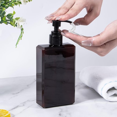 Yebeauty Pump Bottle Dispenser, 10oz 300ml Empty Plastic Shampoo Pump Bottles Shower Soap Dispenser Refillable Liquid Containers for Conditioner Body Wash, Bathroom Kitchen, 2 Pack Brown