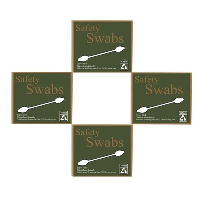 Safety Cotton Swabs,Large Tips with Paper Stick for Baby and Children Clean(4 Packs of 108ct,total 432)
