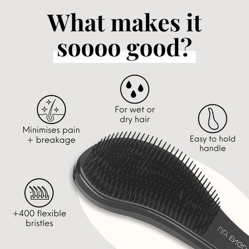 Lily England Detangler Brush for Curly Hair, Thick, Straight & Natural Hair - Gentle Detangling Hair Brush for Women, Kids & Toddlers with Flexible Bristles - Hairbrush for Wet & Dry Hair, Black