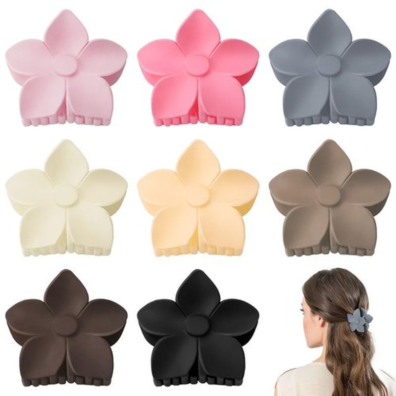 obeoby 8 Pcs Flower Claw Clips, Medium Hair Claw Clips for Thin Hair Hawaiian Flower Hair Clips Hibiscus Claw Clips Hair Accessories for Women Girls