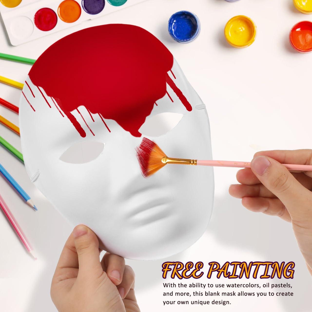 MAGICLULU 4 Pcs White Full Face Masks Unpainted Masquerade Paper Mask Blank Paintable Paper Mache for Craft Halloween Mardi Masquerade Cosplay 9.43 x 7.07 x 0.39Inch