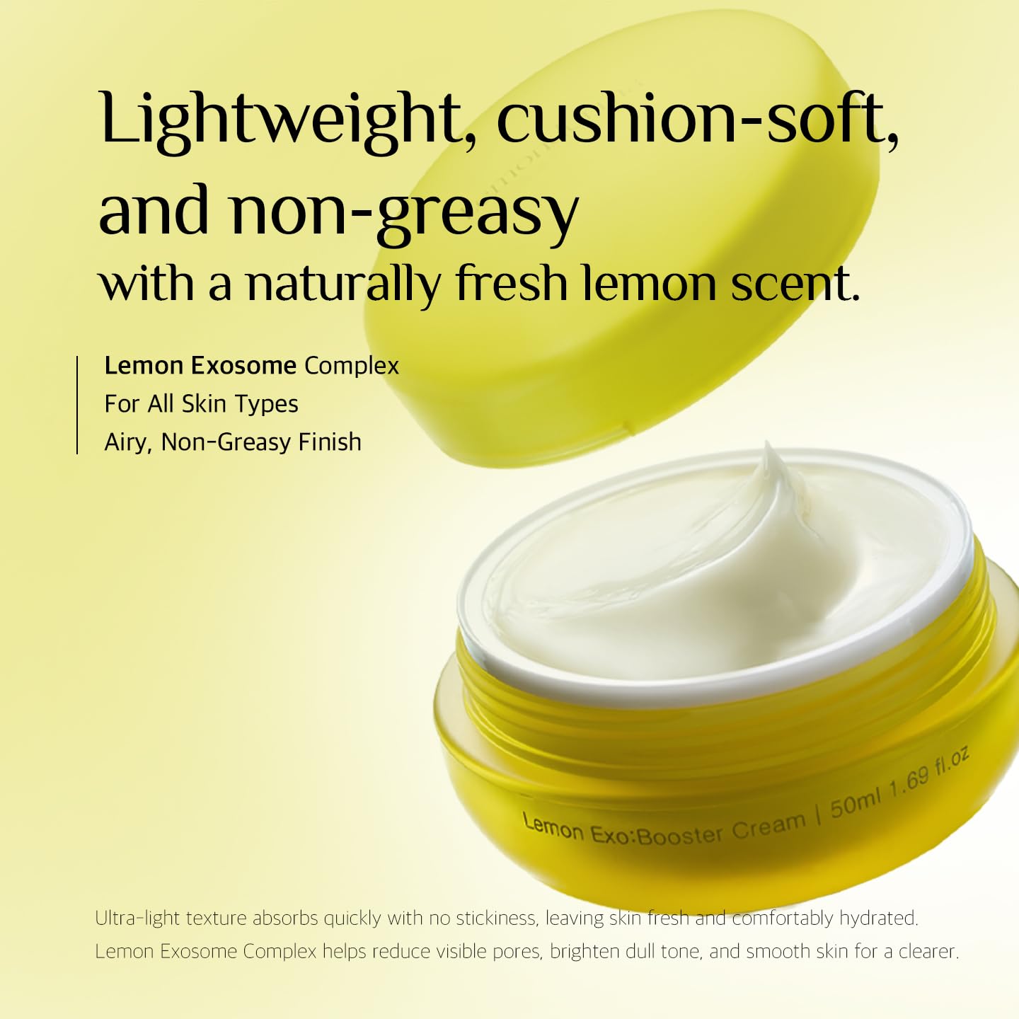 Lemonshot Exo:Booster Cream - 100M Lemon Exosome & Ceramide Panthenol for lightweight Barrier Repair & Glass Skin Glow, Korean Pharmacy Skincare, 1.69 fl oz