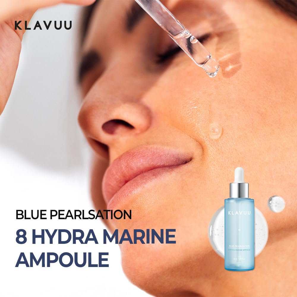 Klavuu BLUE PEARLSATION 8 Hydra Marine Ampoule - Enriched with Hyaluronic Acid for Dual-Layered Skin Hydration & Panthenol Nourishment - Ideal for Sensitive Skin Types – 1.69 floz