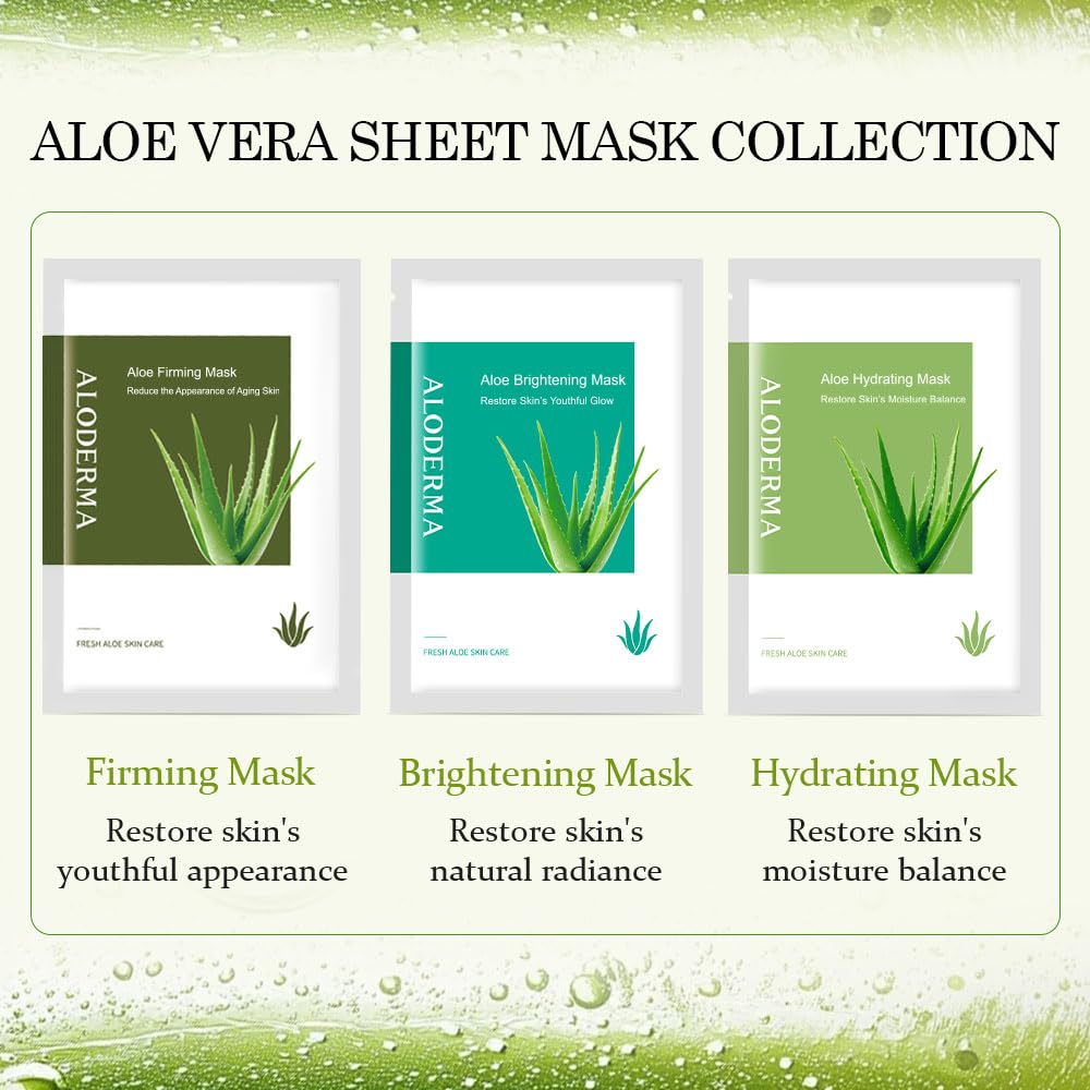 Aloderma Soothing Face Mask Sheets with 89% Organic Aloe Vera - 5pcs Calming Facial Mask for Sensitive Skin with Allantoin & Chamomile - Reduce Redness & Irritation for Smooth Skin - Nourish Dry Skin