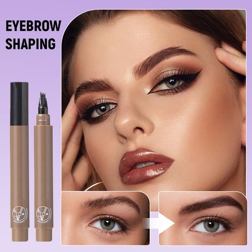 Microblading Eyebrow Pen, 2024 New Magic Eyebrow Pencil with 4 Fork Tip, Natural Brows Eyebrow Pen, Waterproof Fine Stroke Brow Pencil (Gray)