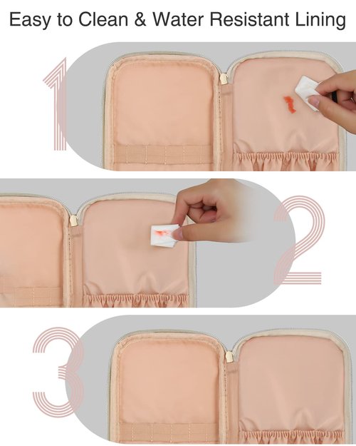 Relavel Travel Makeup Bag, Small Makeup Bag for Women, Makeup Organizer Pouch, Compact Cosmetic Bag, Double-layer Makeup Bag with Brush Holder, Waterproof Makeup Brush Holder (White)
