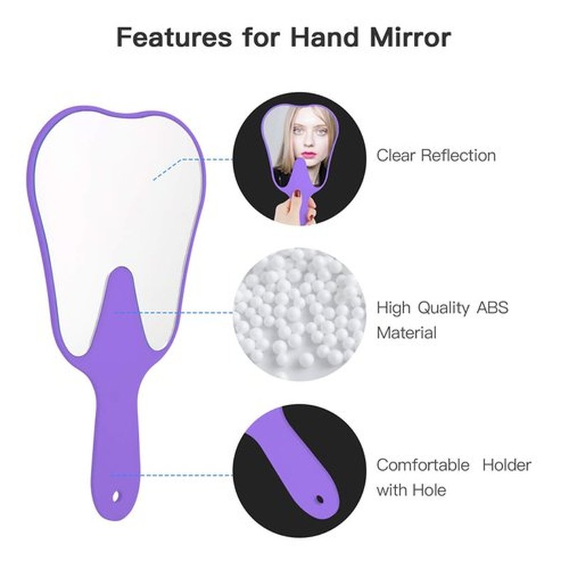 Annhua Tooth Shaped Mirror Hand Held Face Mirror Cute, Handheld Mirrors with Handle Purple Small Makeup Shower Mirror, Used for Salon|Barber|Dentist Clinic|Hairdressing