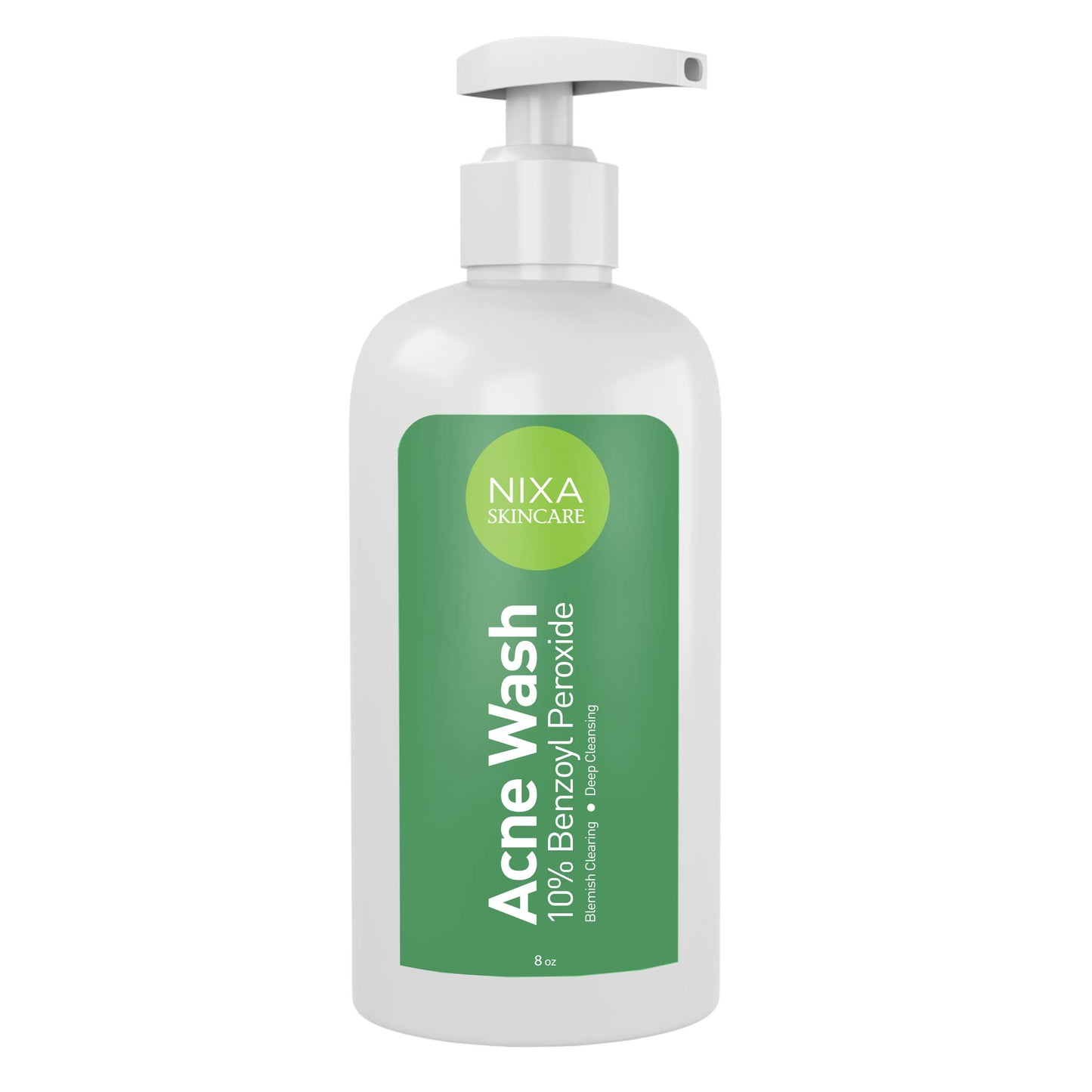 NIXA Skincare 10% Benzoyl Peroxide Wash - Acne Treatment, Face and Body Cleanser for Teens and Adults - Unclog Pores, Reduce Sebum, Works on Contact - Non-Irritating Non-Oily Cleansing Formula - 8oz.