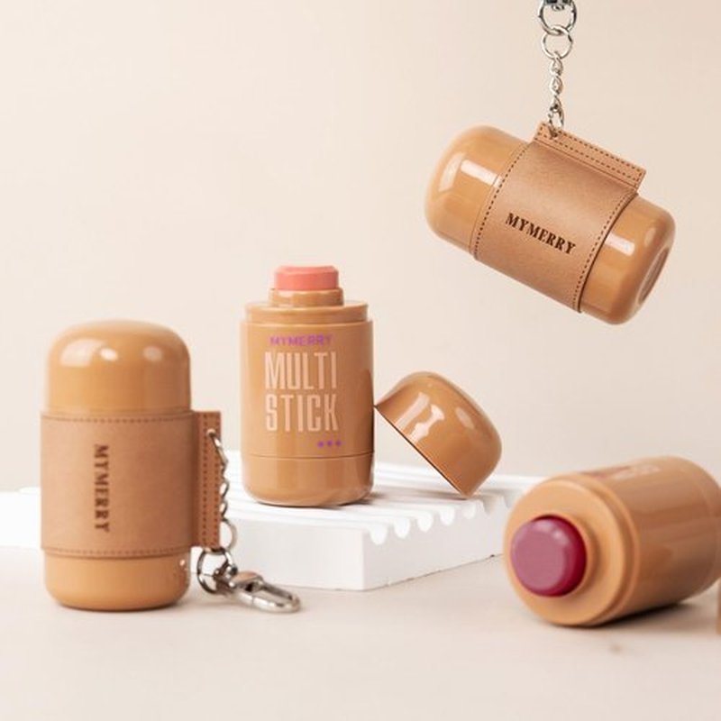 Blush Stick For Cheeks Lips Eyes W/Leather Keychain,Cream Blush Stick,Monochromatic Multi Stick,Pocket Portable For Travel,Dewy Finish,Buildable Blendable Color | 03# Dusty Rose-Rose Mauve,0.2 Fl.Oz