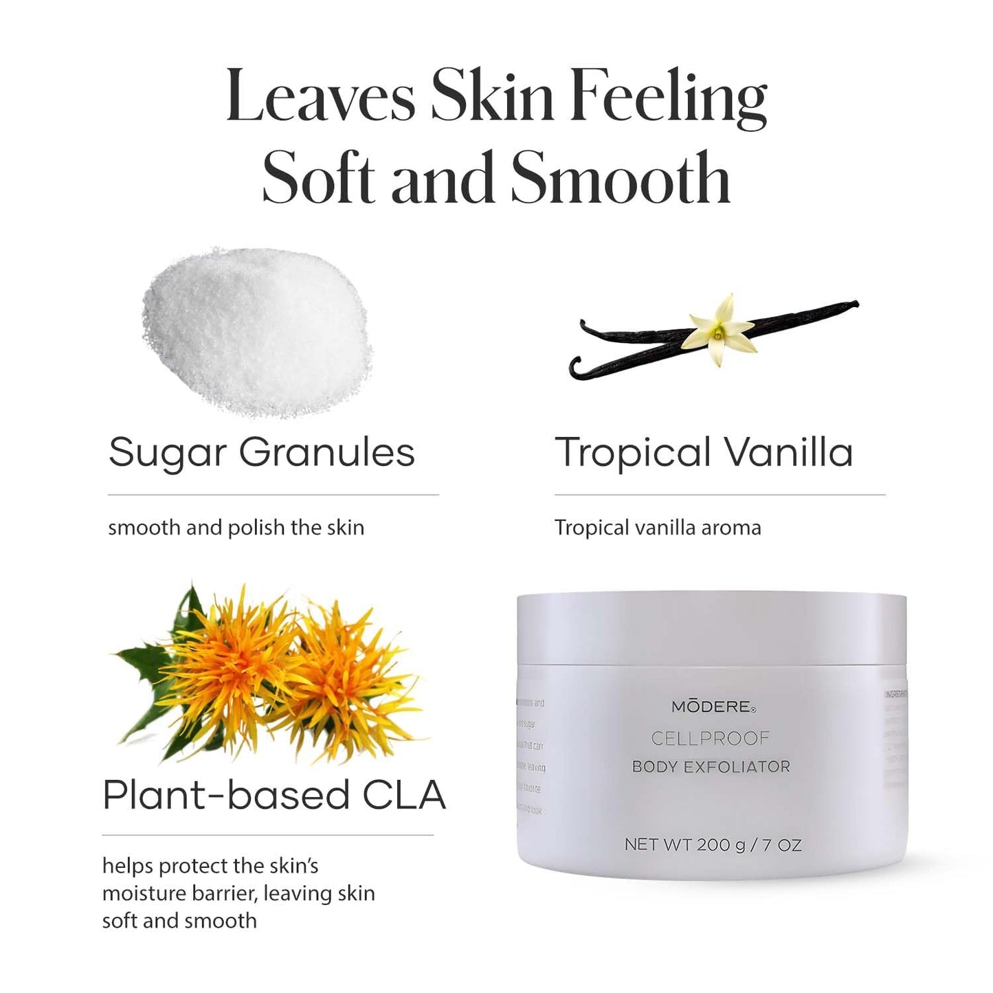 Modere CellProof Body Exfoliator - Gentle Sugar Body Scrub Supporting Smooth Texture, Soft Skin, and Moisture Barrier Care - 200 g