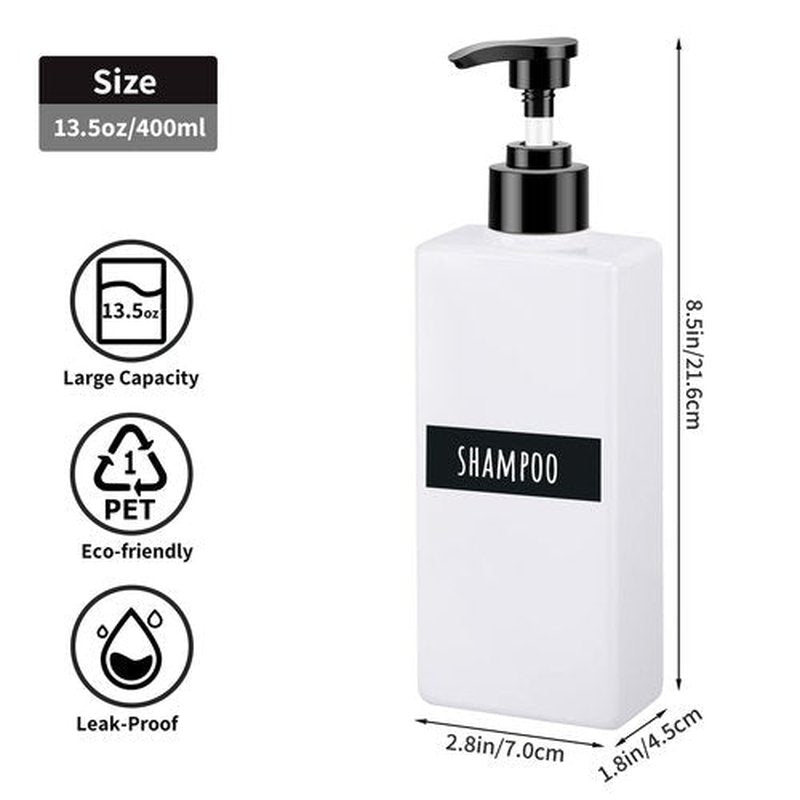 Segbeauty Soap Dispenser Bottle, 3pcs 13.5oz Empty Refillable Press Pump Bottle with Labels, 400ml Plastic Lotion Dispenser Shower Containers for Bathroom Hotel Shampoo Conditioner Body Soap White