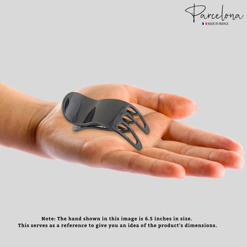 Parcelona French Simply Bear Paw Medium 3” Celluloid Acetate Set of 2 Side Slide In Jaw Yoga Fine Hair Claw Clip for Women and Girls (White and Black)