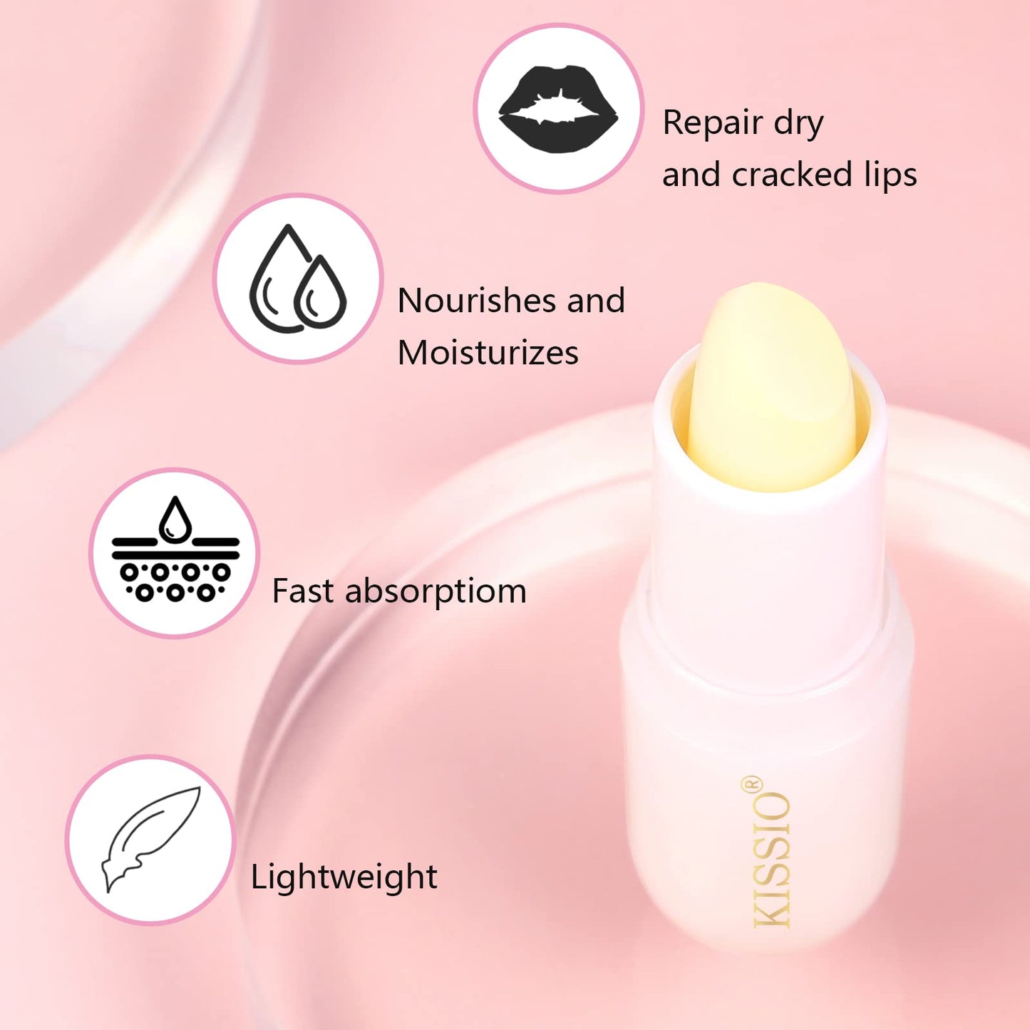 KISSIO Lip Balm,Long Lasting Nourishes and Hydration Lips,Vitamin Lip Balm with Cocoa Seed Butter,Macadamia Seed Oil and Vitamins,Lip care,Cruelty free,0.12 oz