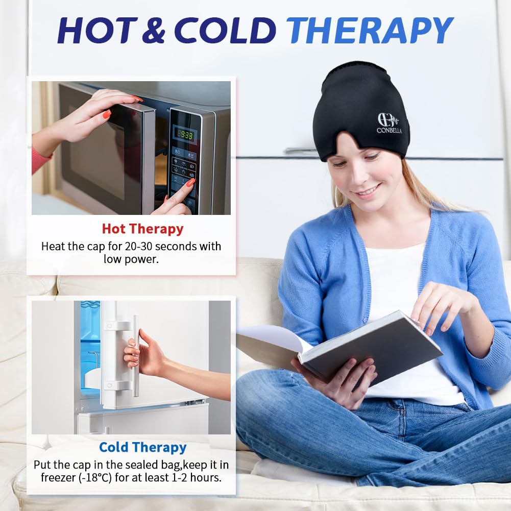 Migraine Relief Cap, Soothing Headache Ice Face Mask Products, Hot and Cold Therapy, Migraine Headache Relief Cap for Migraine, Sinus, Puffy Eyes, Tension, Stress and Hangover(Black)