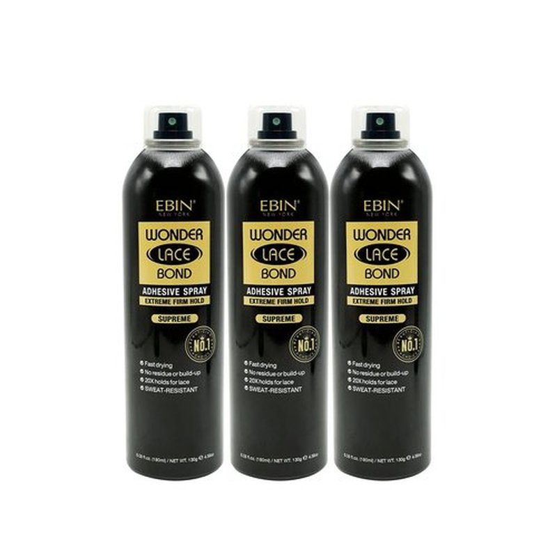 EBIN NEW YORK Wonder Lace Bond Adhesive Spray Supreme 3pack - Extreme Firm Hold 6.08oz/ 180ml | Active Use, Fast Drying, No Residue, No Build-up, Powerful Hold, All-Day Hold, Daily Wig Application