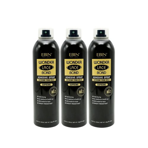 EBIN NEW YORK Wonder Lace Bond Adhesive Spray Supreme 3pack - Extreme Firm Hold 6.08oz/ 180ml | Active Use, Fast Drying, No Residue, No Build-up, Powerful Hold, All-Day Hold, Daily Wig Application