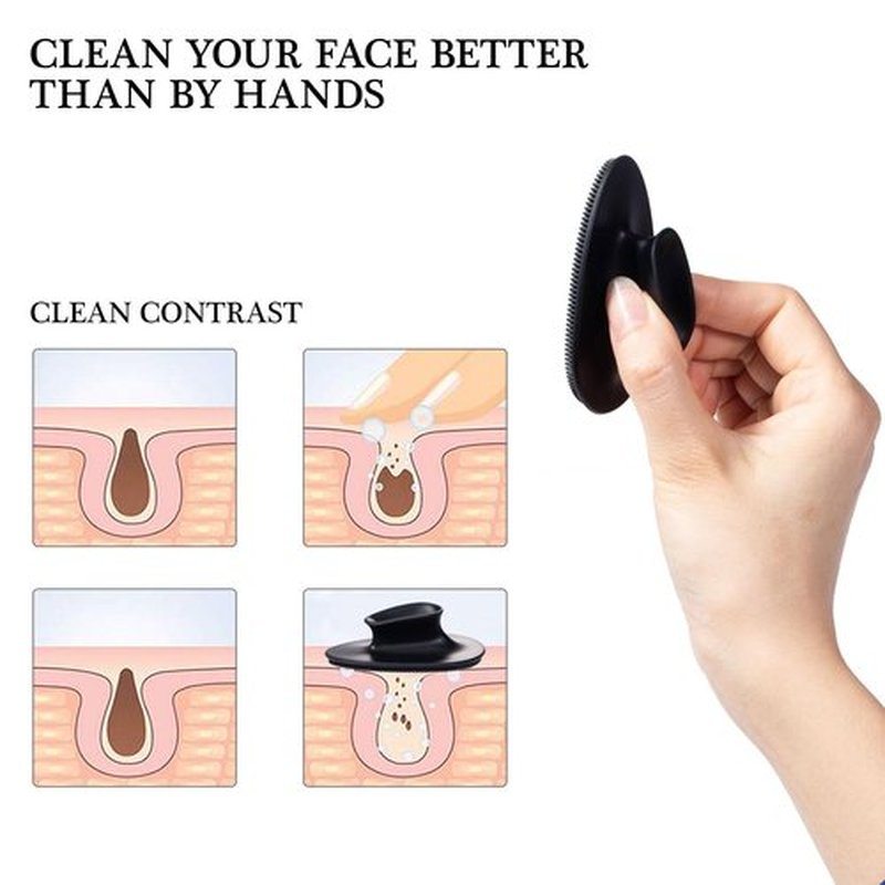 4 Pack Silicone Face Scrubber, Beomeen Facial Cleansing Brush Soft Silicone Facial Exfoliation and Massage Brush Blackhead Scrubber for Men and Women (Black+ Blue)