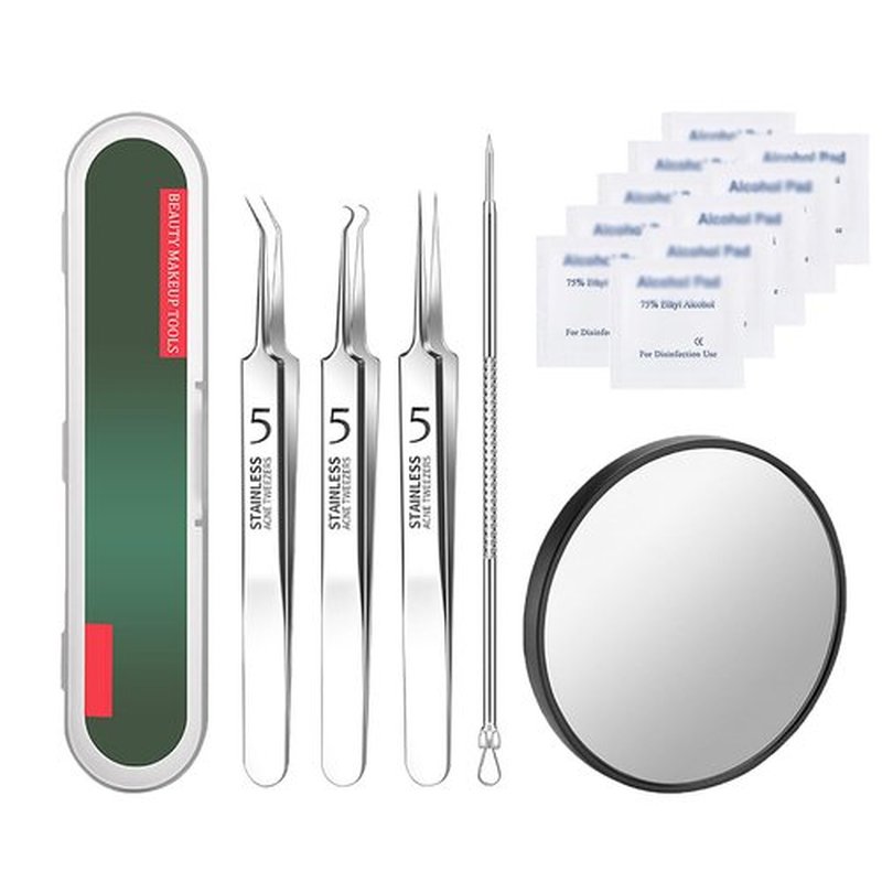 Usiveinborn Blackhead Remover, Usiveinborn Tweezers, Blackhead Tweezers, Professional Facial Blackhead Remover Tweezers, Stainless Steel Precision Pimple Popper Tool Kit (Set B)
