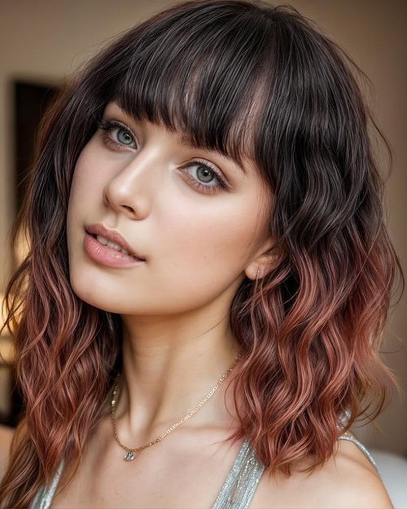 Short Auburn Wigs with Bangs 14Inch Ombre Auburn Curly Bob Wig for Women Shoulder Length Natural Looking Hair Replacement Wig for Daily Party Use Cosplay Costume Halloween Wig