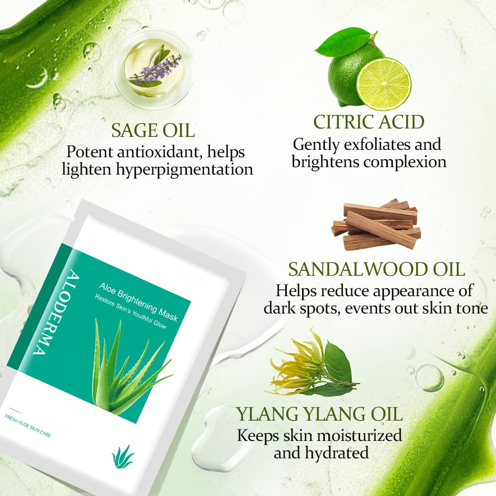 Aloderma Soothing Face Mask Sheets with 89% Organic Aloe Vera - 5pcs Calming Facial Mask for Sensitive Skin with Allantoin & Chamomile - Reduce Redness & Irritation for Smooth Skin - Nourish Dry Skin
