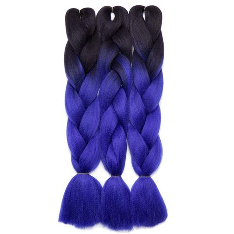 24 Inch Ombre Jumbo Braiding Hair Extensions Jumbo Braid Hair Ombre Long Jumbo Braids For Box Twist Braid Crochet Hair High Temperature Fiber 3 Tone Colored (5 Bundles, Black to Dark Blue)