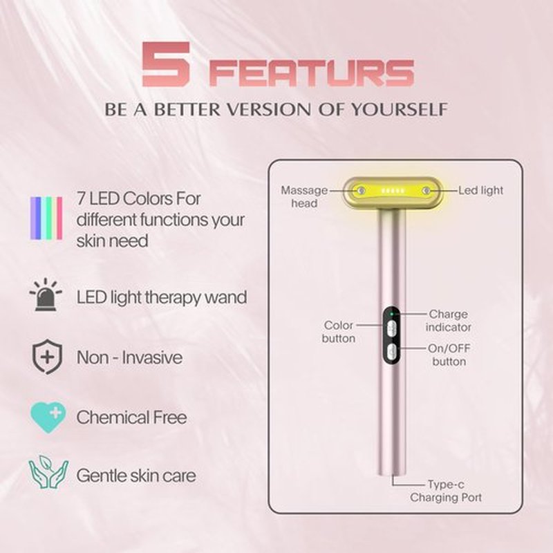 Fxtiaa Red-Light-Therapy-Wand, 7 Colors LED Facial Light Therapy Wand for Face and Neck Rejuvenation, Face Massager Eye Beauty Tool at Home