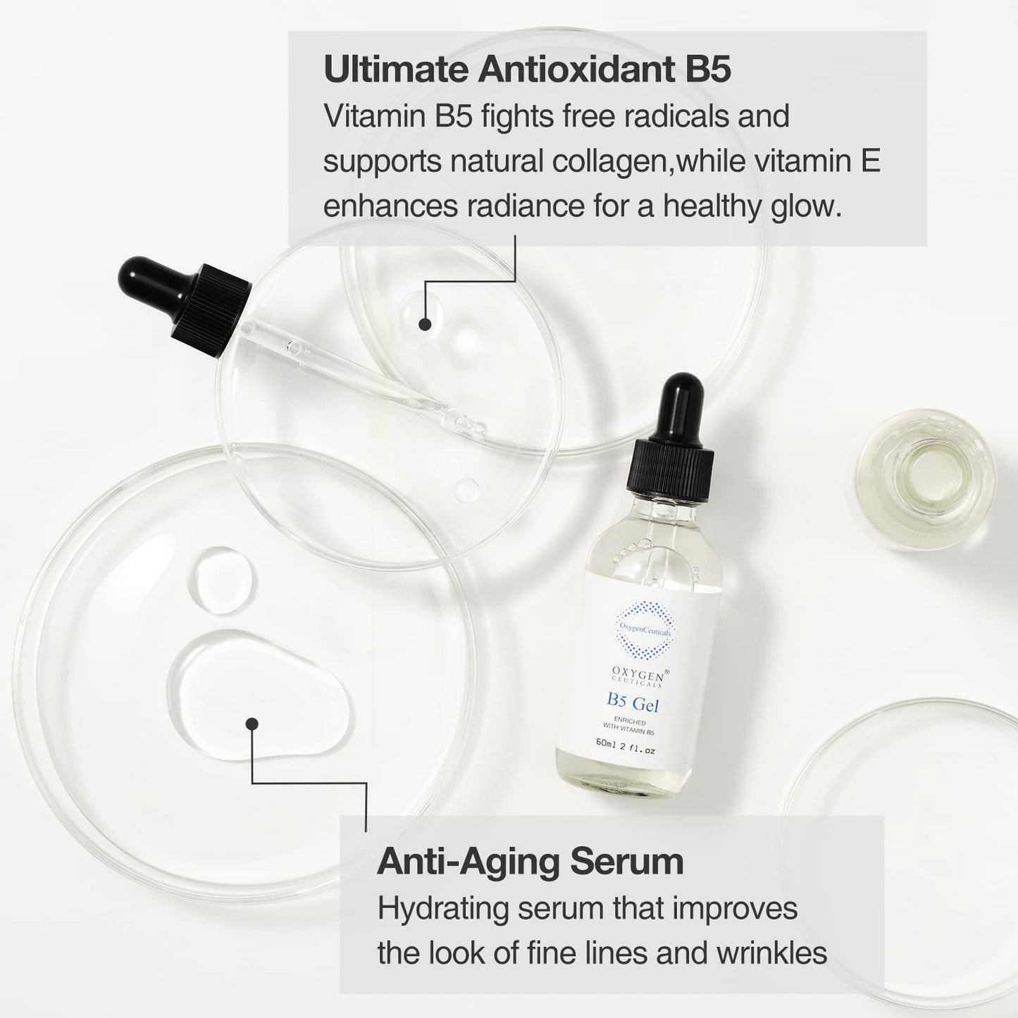 OxygenCeuticals B5 Gel – Hydrating Serum with Vitamin B5 (Panthenol), Hyaluronic Acid & Adenosine, Moisturizing & Anti-Wrinkle Care for Healthy, Elastic Skin. 1.01 fl.oz (30ml)