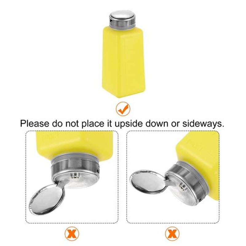 HARFINGTON 2pcs Solvent Alcohol Dispenser 250ml(8.8oz) Nail Polish Remover Push Down Liquid Dispenser Pump Bottle with Stainless Steel Press Head for Acetone Cleanser Polish Remover, Yellow