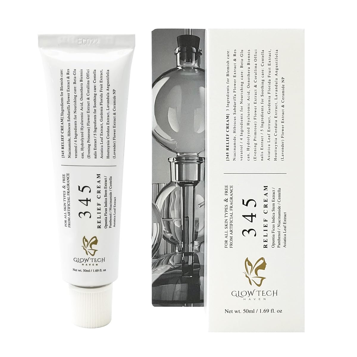 GlowTechHaven 345 Relief Cream | Korean Niacinamide Moisturizer with Hyaluronic Acid & Ceramides | Barrier Repair Gel Cream for Acne, Redness & Sensitive Skin | 1.69oz