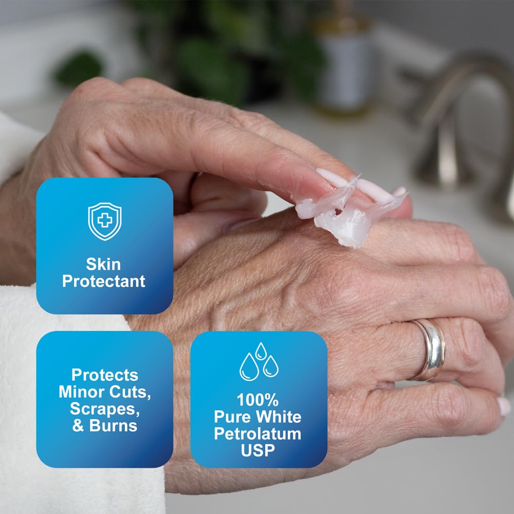 CareAll Petroleum Jelly 13 Oz Jar., Unscented, 100% Pure White Petrolatum Jelly USP, Protectant for Minor Cuts, Scrapes, Burns. Moisturizer for Dry Skin and Lips.
