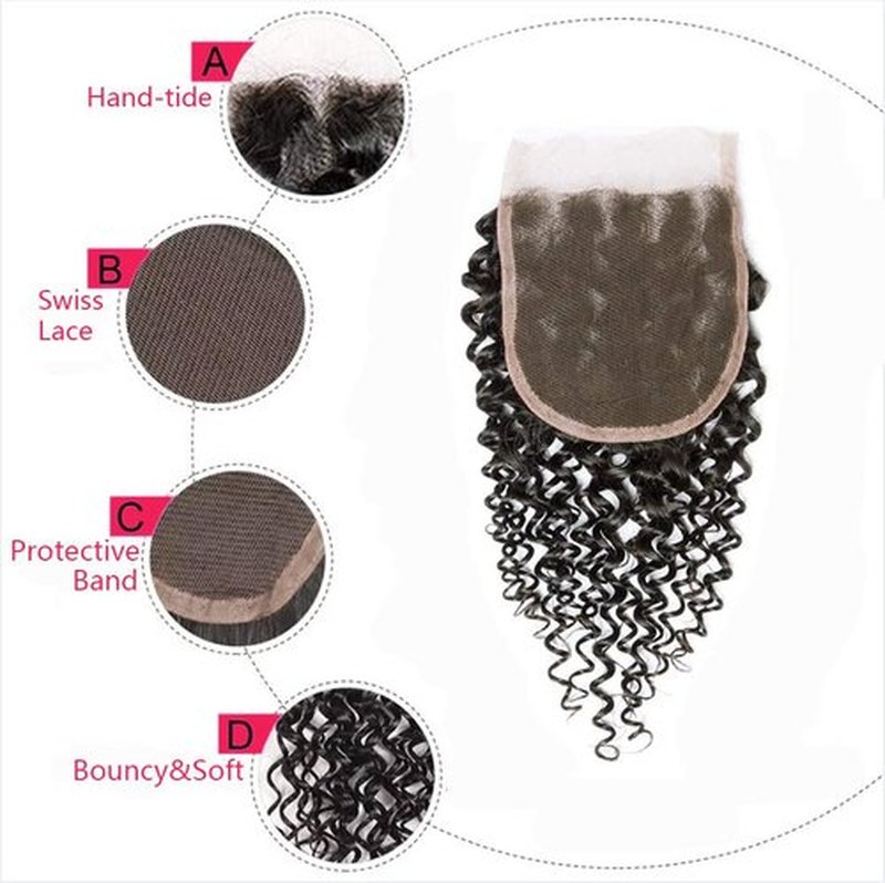Curly Bundles with Closure Kinky Curly Bundles With Closure 12A Virgin Hair Kinky Curly Bundles With 4X4 Lace Closure Natural Color and Soft（8 8 8 8+8 inch）