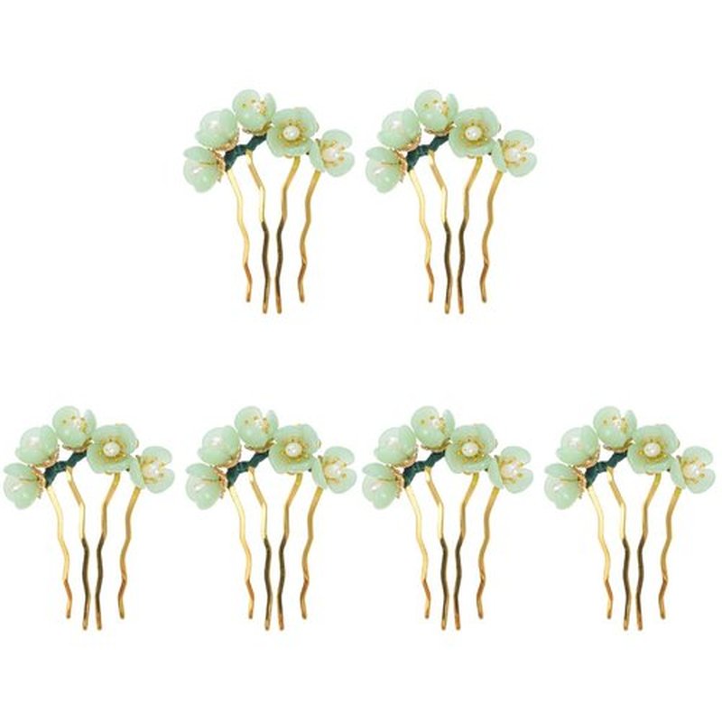 Beaupretty 6 Pieces Jade Flower Hair Pin Chinese Hair Stick Jade Hairpin Retro Chignon Pin Traditional Classical Flower Hair Chopstick Hair Styling Accessories for Women Girls (Green)