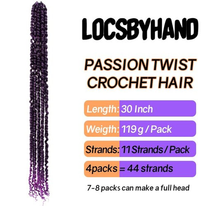 LOCSBYHAND 30 Inch Long Pre-looped/twisted Passion Twist Crochet Hair 4 Packs for Mixed-color Using (4 Packs, TPurple(Ombre Purple)