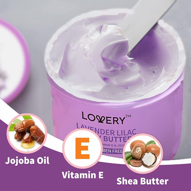 Lavender Lilac Body Butter - Hydrating Shea Cream with Jojoba Oil & Vitamin E | 12 Fl Oz