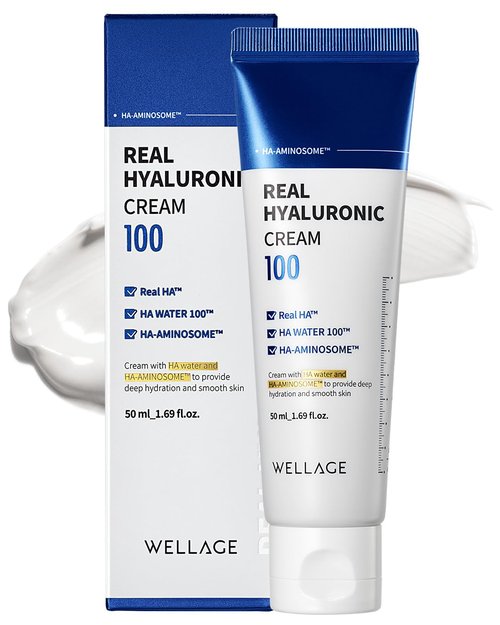 wellage Real Hyaluronic Cream 100-100% Pure Hyaluronic Acid Face Moisturizer - Powerful Moisturizing & Firming for Dry Skin - Lightweight Gel Cream, 1.69oz.