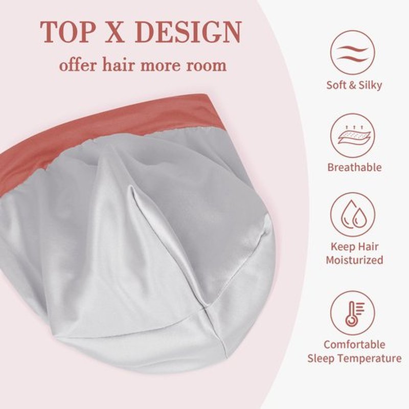 Fittia Satin Hair Bonnet for Sleeping, Silky No Frizzy for Curls Care, Adjustable Strap for Non-Slip, Dreadlocks Cap for Women&Men Brown Red