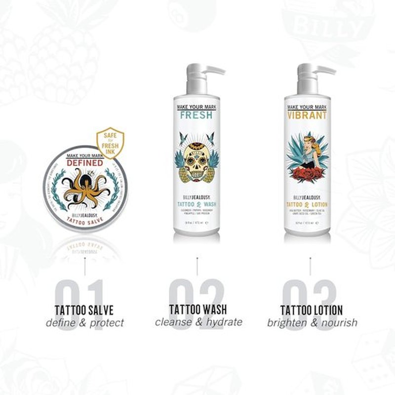 Billy Jealousy Tattoo Lotion for All Skin Types Formulated with Shea Butter, Essential Oils & Green Tea Leaf Extract, Tattoo Aftercare that Nourishes, Brightens & Soothes, 16 Fl Oz