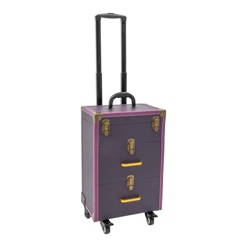 Rolling Makeup Case, Makeup Case Cart, Professional Embroidery Nail Case, Makeup Case with Wheels, Tattoo Travel Case for Nail Technicians, Cosmetologists and Stylists, Black (Purple)
