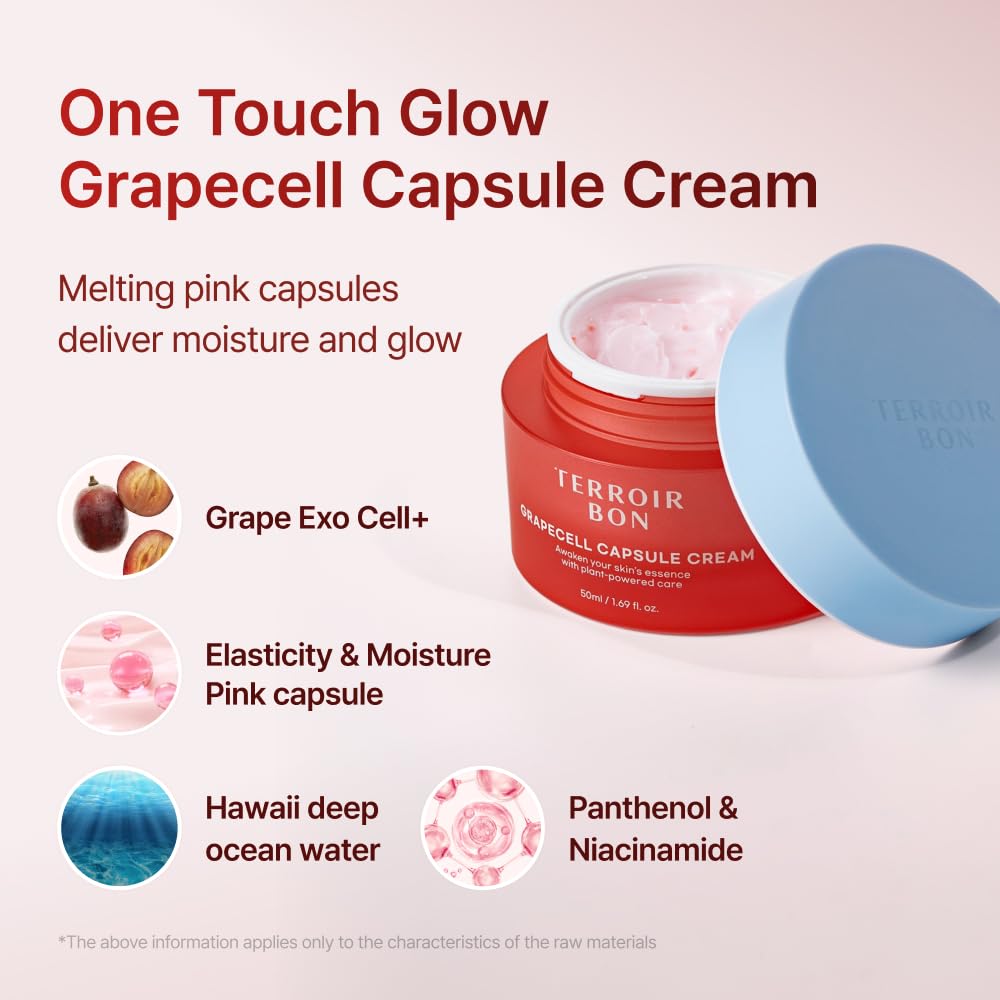 TerroirBon, GrapeCell Brightening & Firming Capsule Cream for Sensitive Skin– Skin Barrier & Deep Moisture, Hydrating & Firming with Grape Stem Cell Extract | Korean Skincare | 1.76 oz (50ml)