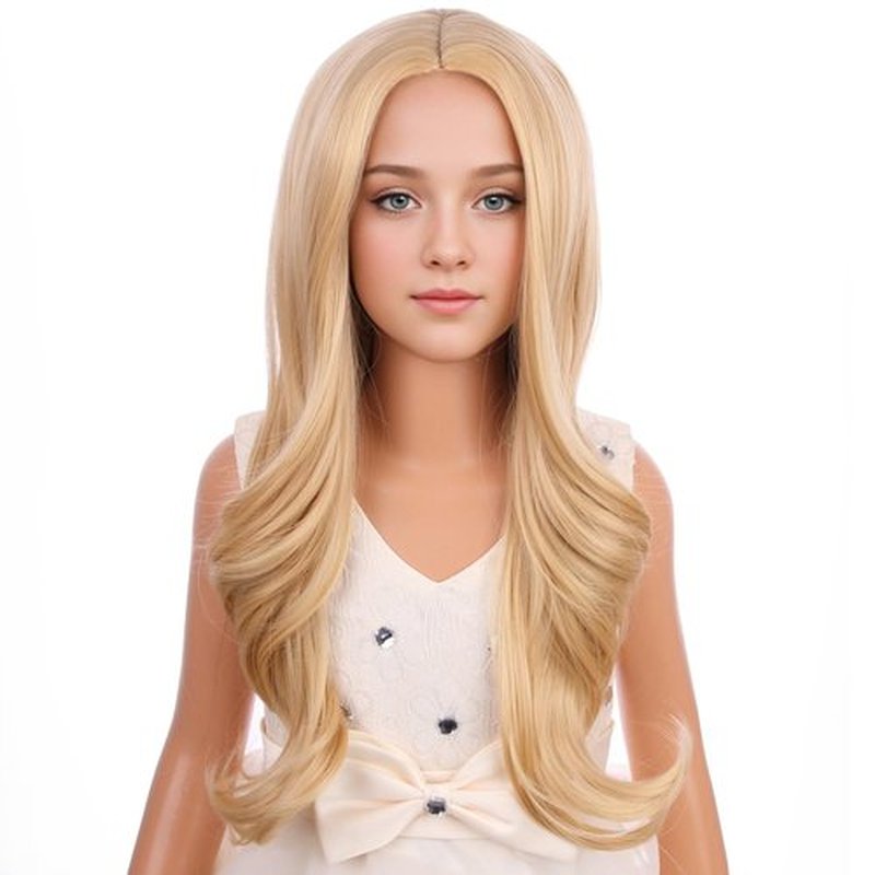 PATTNIUM Kids Child Golden Blonde Wig Long Wavy Blonde Wig Dirty Blonde Wig for Girls Synthetic Wigs for Cosplay Costume Party with Wig Cap