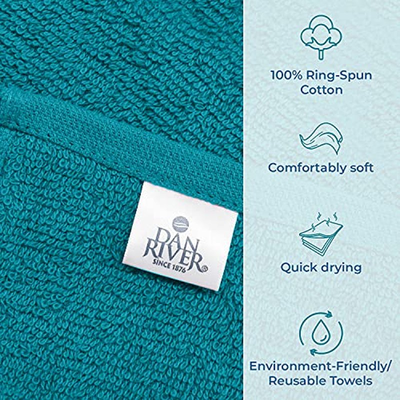 DAN RIVER 100% Cotton Washcloths 24 Pack Premium Quality Face and Body Cloth, Quick Dry Essential Towels for Bathroom, Hand, Kitchen & Cleaning, Baby Washcloths | 12X12 in | 400 GSM | Teal